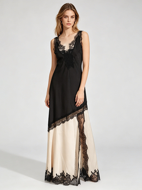 Two-Tone Satin Lace Slip Maxi Dress product image