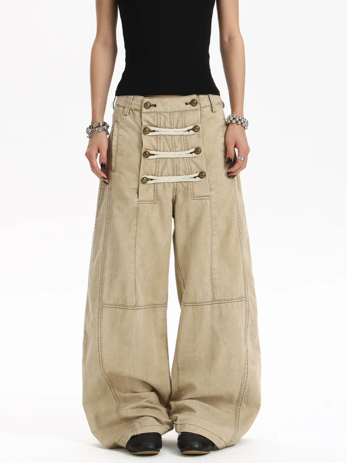 American Retro Palace-style Double-breasted Deconstructed Work Pants, New Design For Men And Women, Loose Straight Casual Trousers