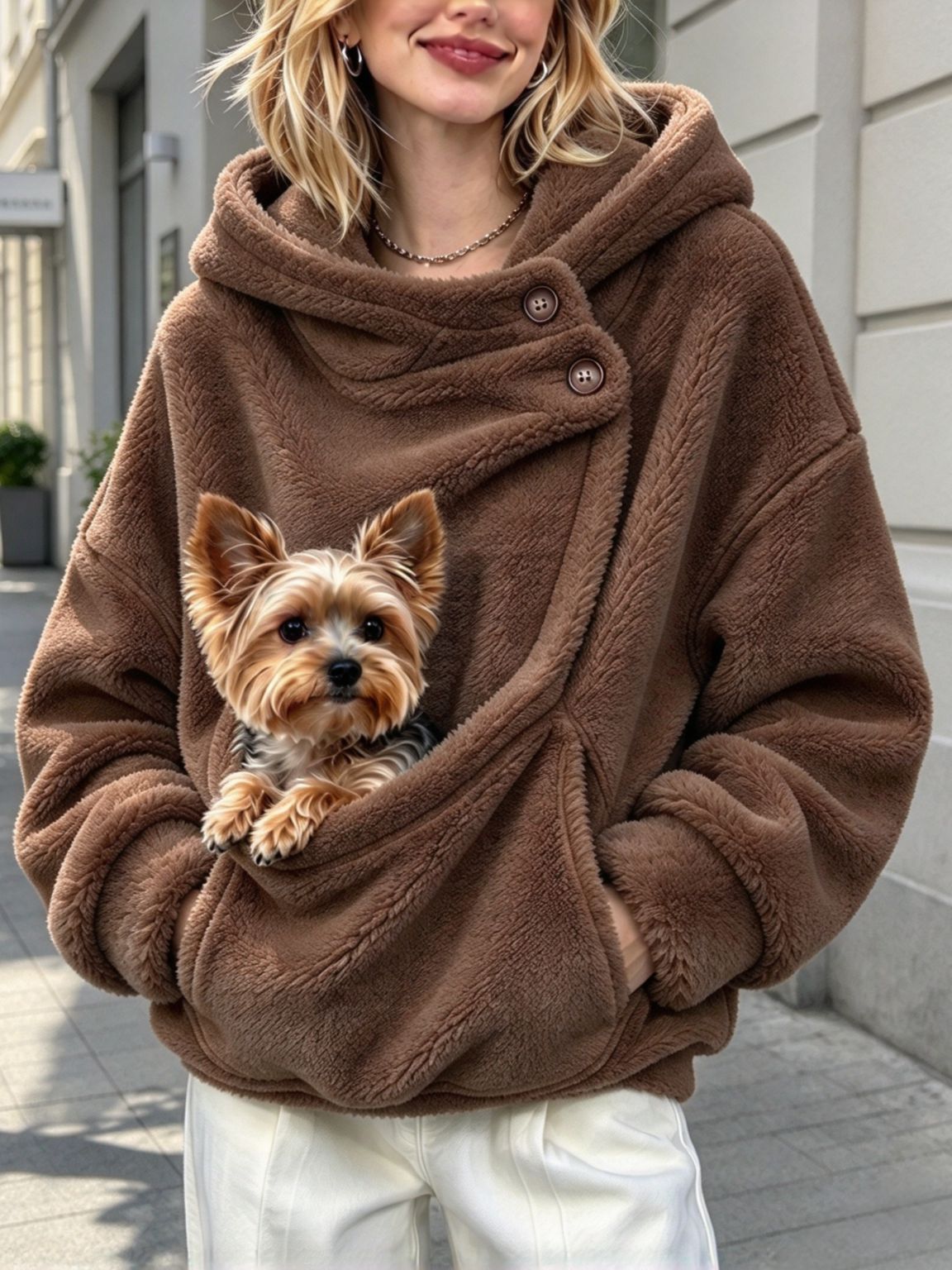 Autumn and Winter New Hooded Plush Pet Pocket Loose