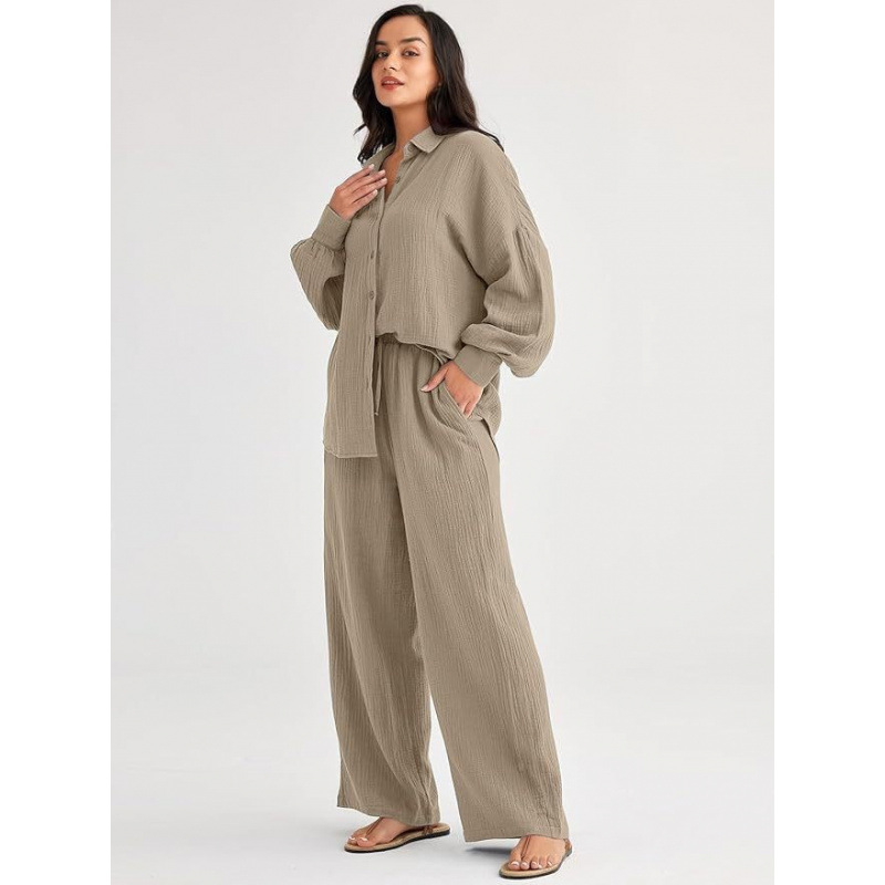 Large Quantity In Stock 2026 Cross-Border Amazon New Fashion Set Loose Casual Top Wide-Leg Pants Two-Piece Set For Women