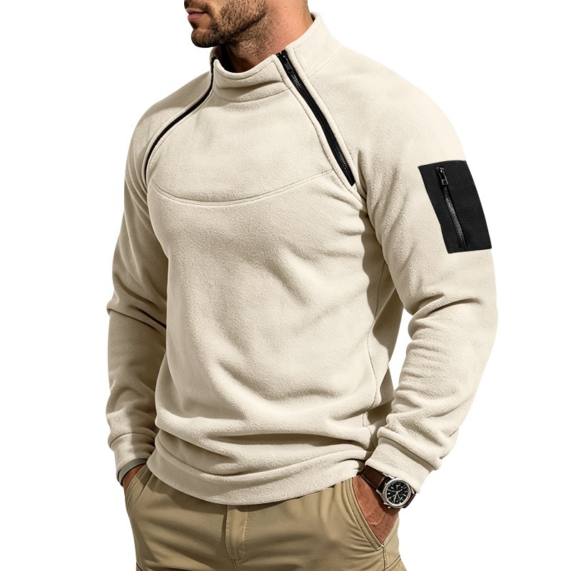 Oreo Heavy Duty Fall Winter Outdoor Men's Mountain Climbing Casual Loose Collar Fleece Two Zipper Warmth Sweater