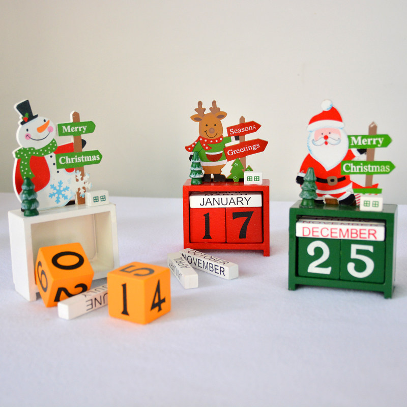 Christmas Decorations Cross-border Wooden Calendar Desktop Small Ornaments Desk Calendar Children's Toys Build