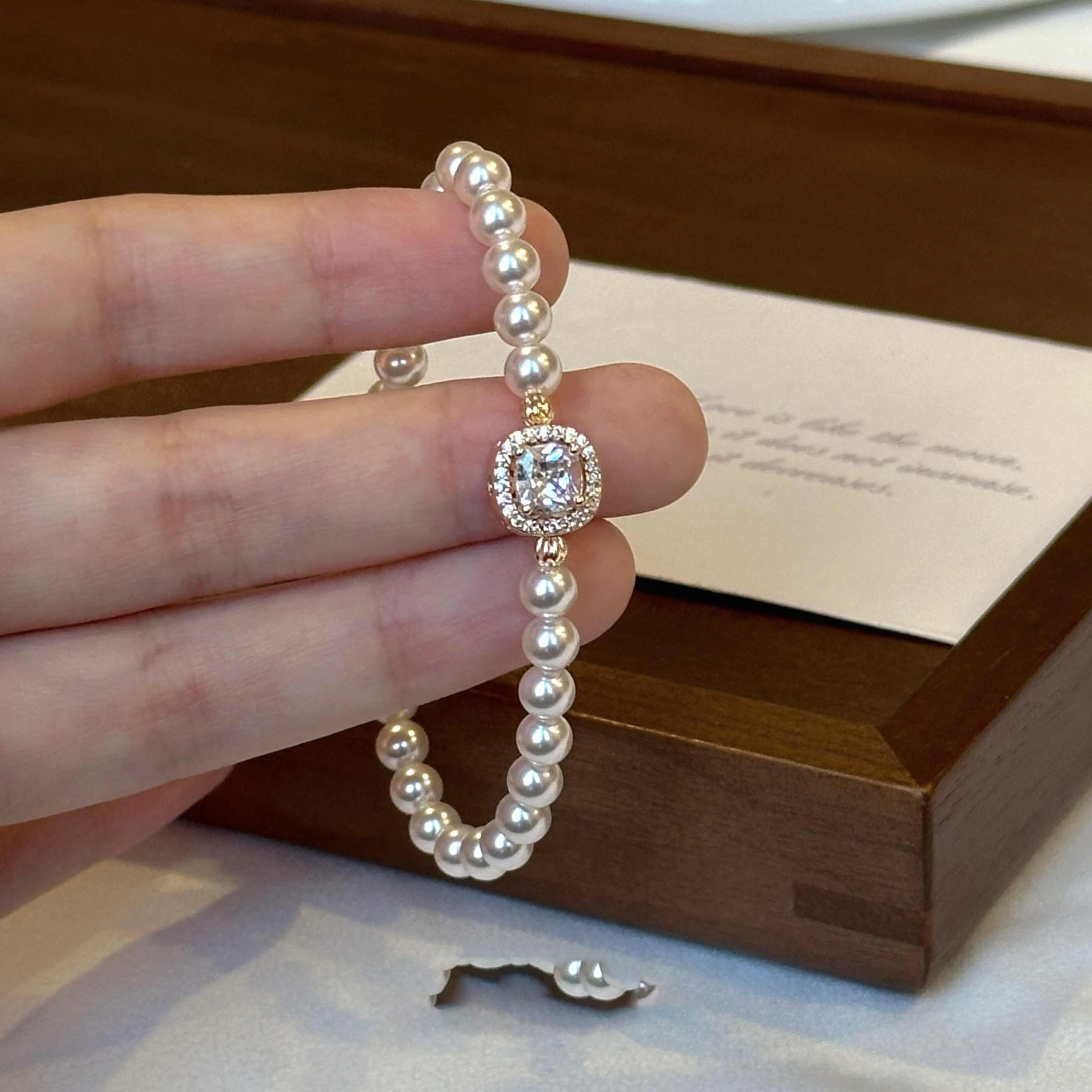 French-Style Sparkling Small Sugar Cube Swarovski Pearl