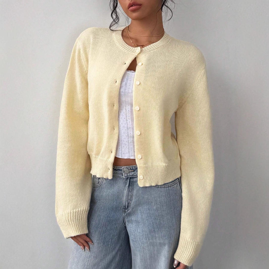 Long-Sleeved Knitted Sweater For Women 2025 Autumn And Winter European And American Cross-Border Cardigan Jacket Soft And Short Loose-Fitting Slimming Top