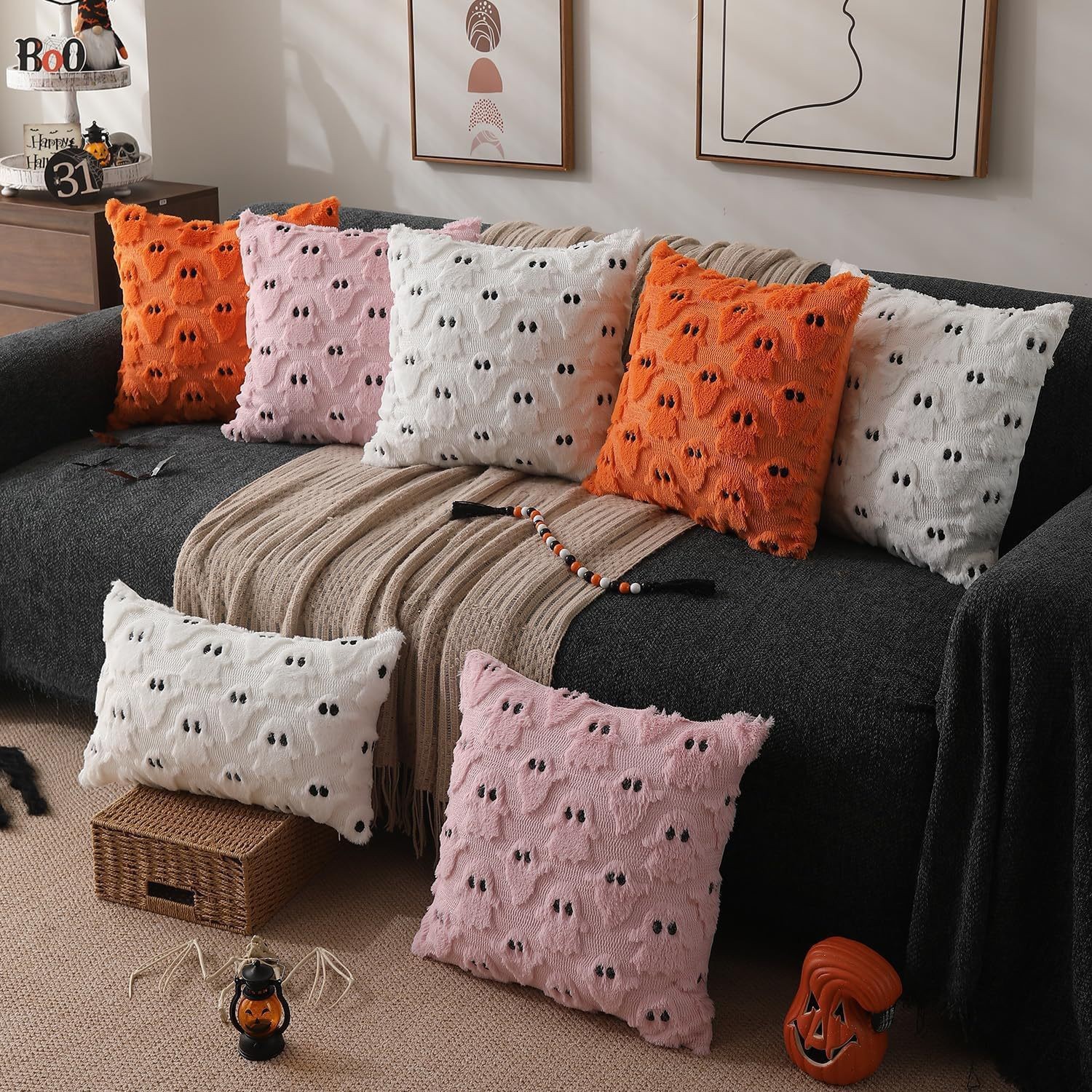 Halloween Pillow Covers 2 Pack, Pumpkin Ghost Pillow Covers