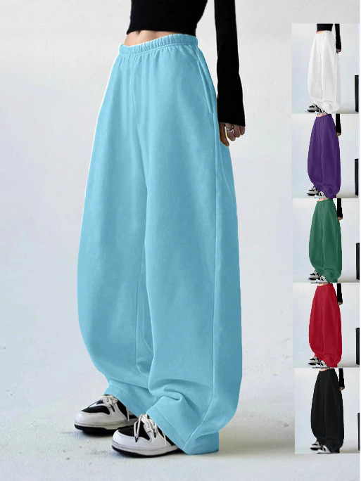 2025 Popular European And American Cross-Border Amazon Casual Fashion Autumn And Winter Simple Pocketed Sports Style Solid Color Long Pants