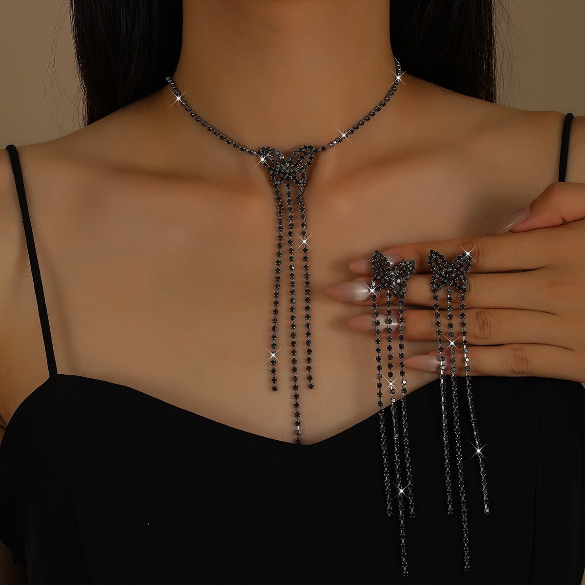 Women's Halloween Exaggerated Shiny Crystal Black Bow