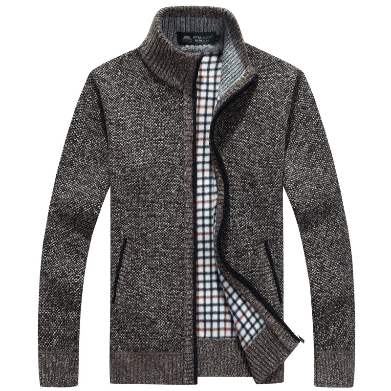 Men's Autumn And Winter Cardigan Zipper Sweater Thickened Fleece-lined Collar Men's Loose Warm Sweater Jacket Top For Men