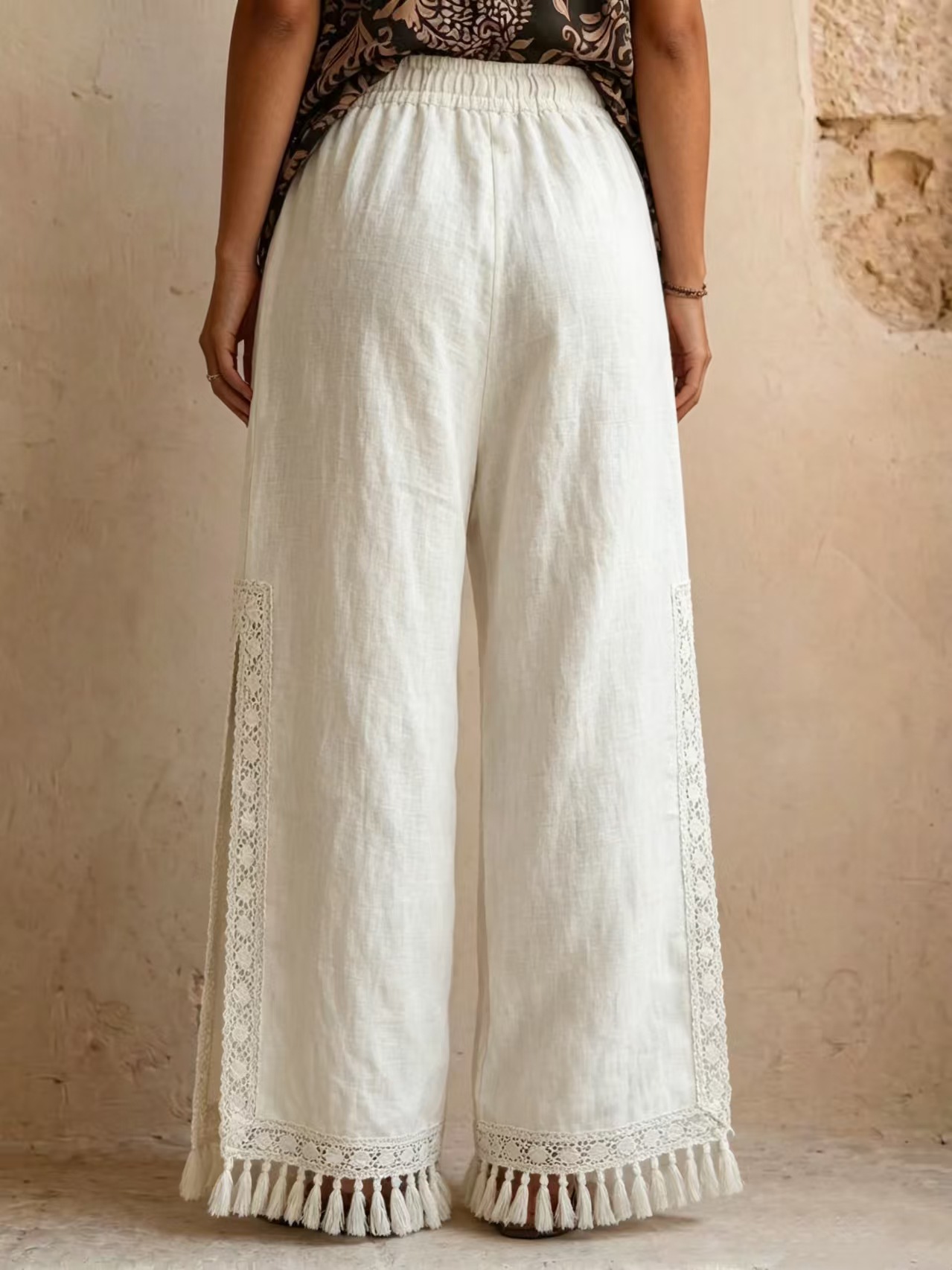 Women's wide-leg pants – gray colorway styled for casual summer day