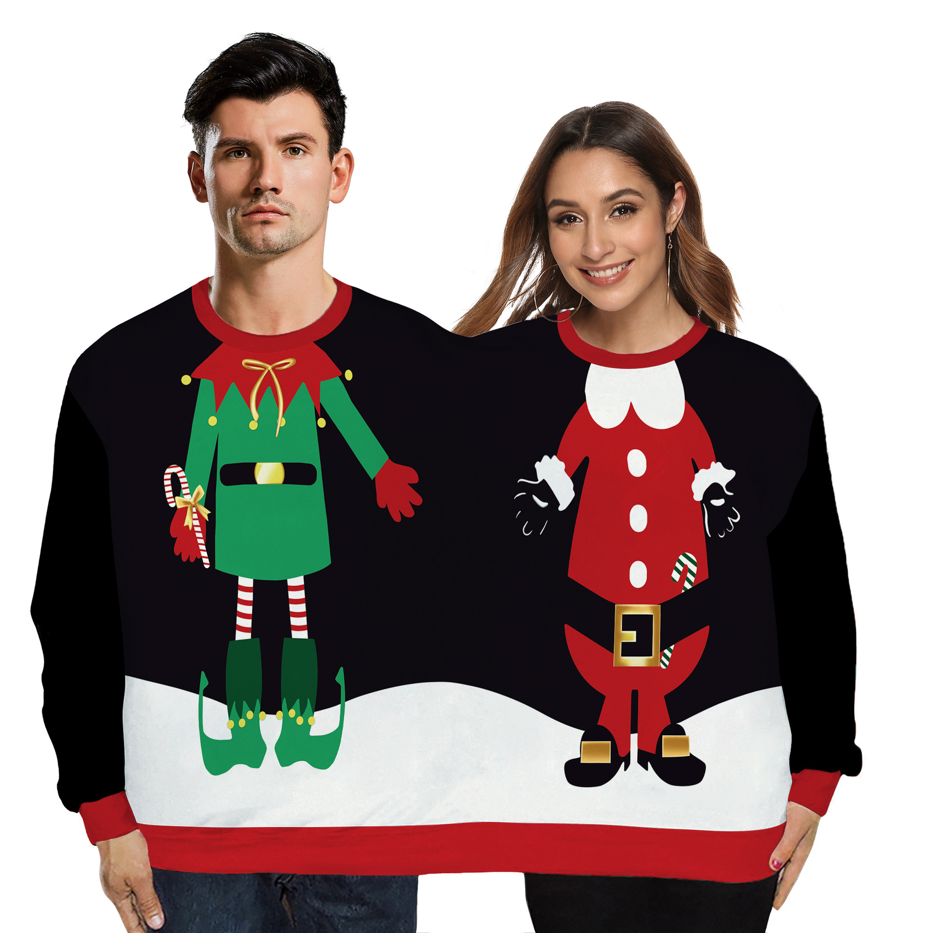 Autumn Cross-border Amazon New European And American Christmas Holiday Creative Digital Printing Double One-piece Sweater Couple Wear