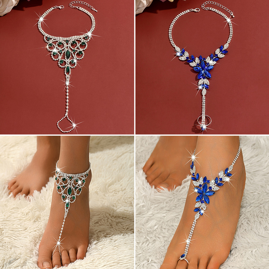 Light Luxury And High-End Feel, Eco-Friendly Rhinestone Flower Anklet, Fashionable And Sweet Holiday Style Foot Ring, Integrated Foot Chain And Ankle Bracelet