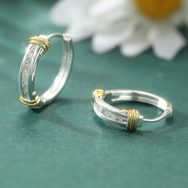 Créoles bicolores en cristal Argent Or Laiton Femmes Élégant Quotidien Fête Mode Bijoux Polyvalent