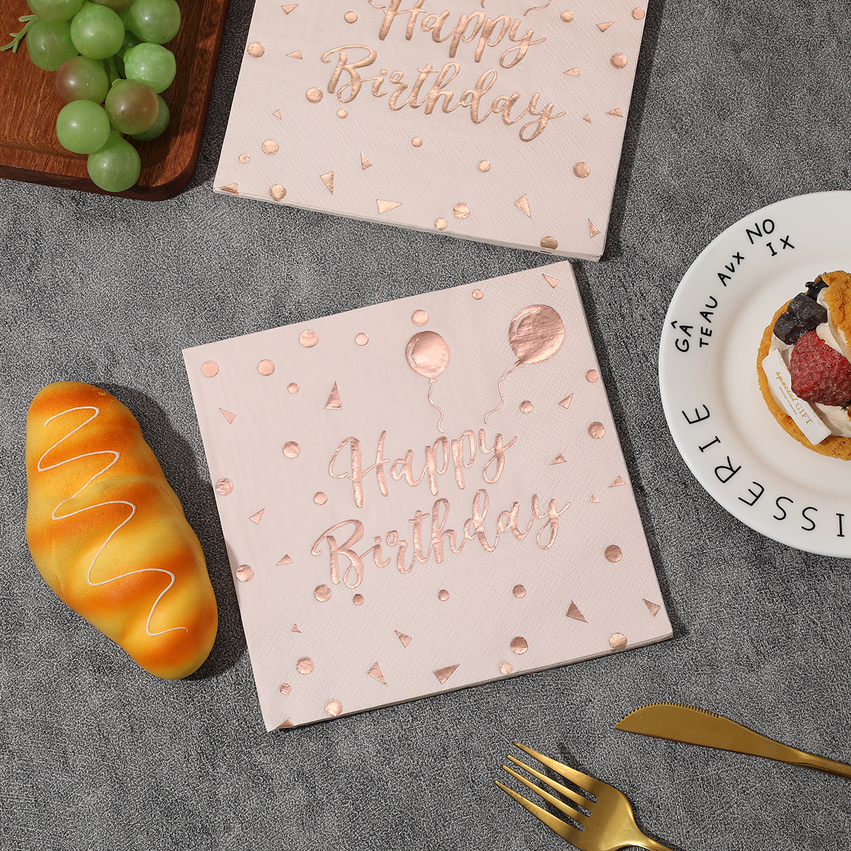 Happy Birthday Wishes Hot Stamping Napkin Party Napkin Pure Color Printed Napkin Household Napkin Customization product image
