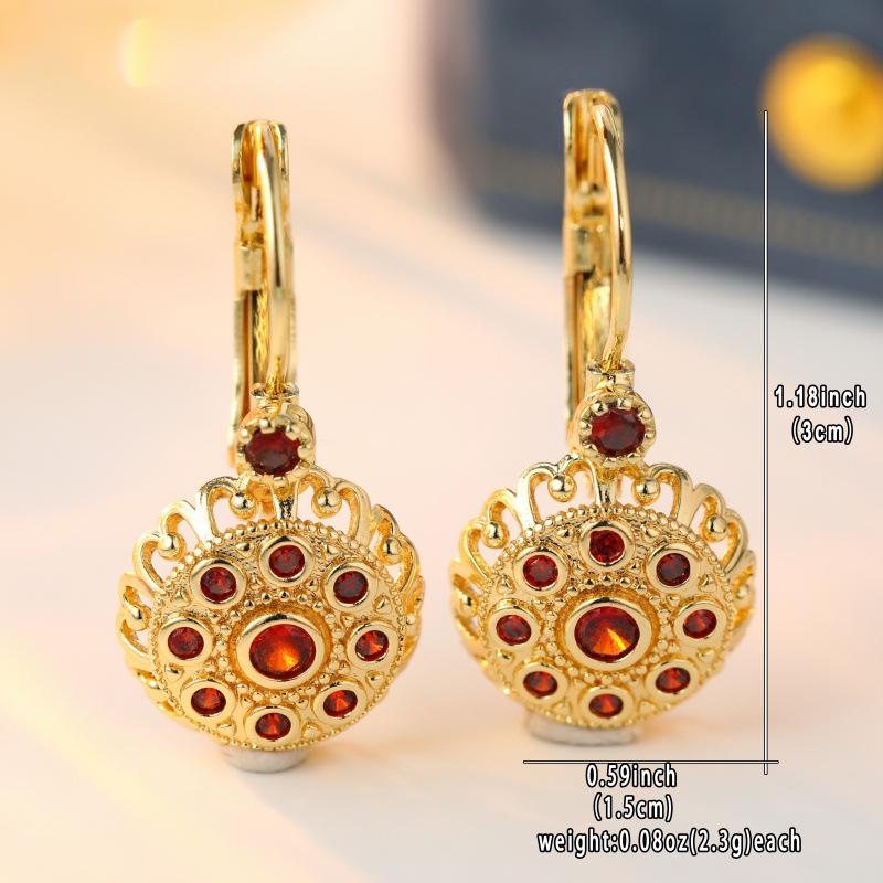 Cercei rotunzi din cristal de filigran auriu din alamă pentru femei Petrecere Vintage Bijuterii la modă Elegant Multicolor