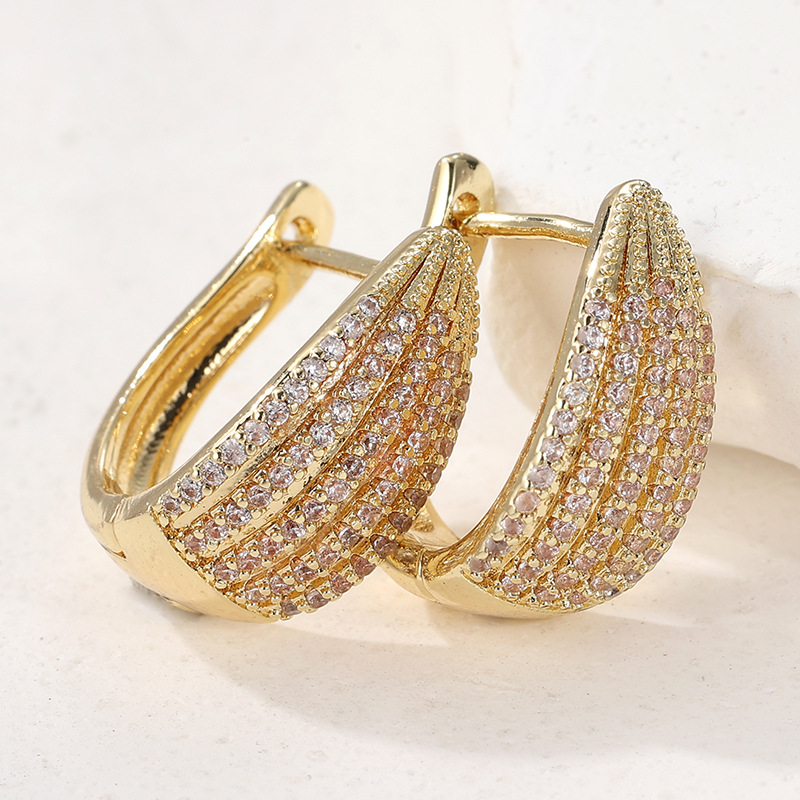 Elegant Pave Crystal Huggie Hoop Earrings Gold Tone Brass Women Wedding Party Fashion Jewelry Sparkling