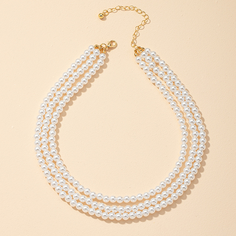Popular Jewelry Wholesale Three-layer Pearl Necklace Europe