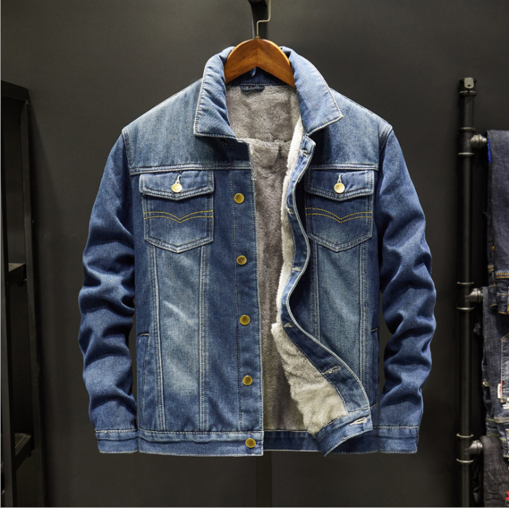 Foreign Trade Autumn And Winter Large Size Jacket Men's Denim Youth Loose Casual Jacket Washed Lapel Jacket Top Men