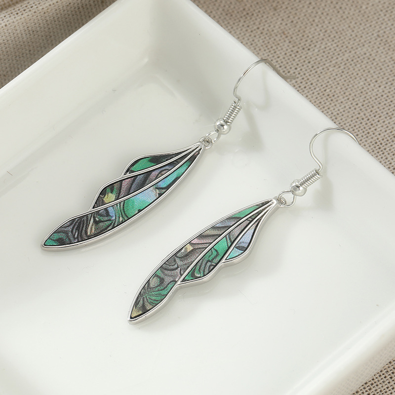 Boucles d'oreilles feuilles vertes vintage en laiton argenté pour femme Boho Artistic Daily Party Fashion Jewelry
