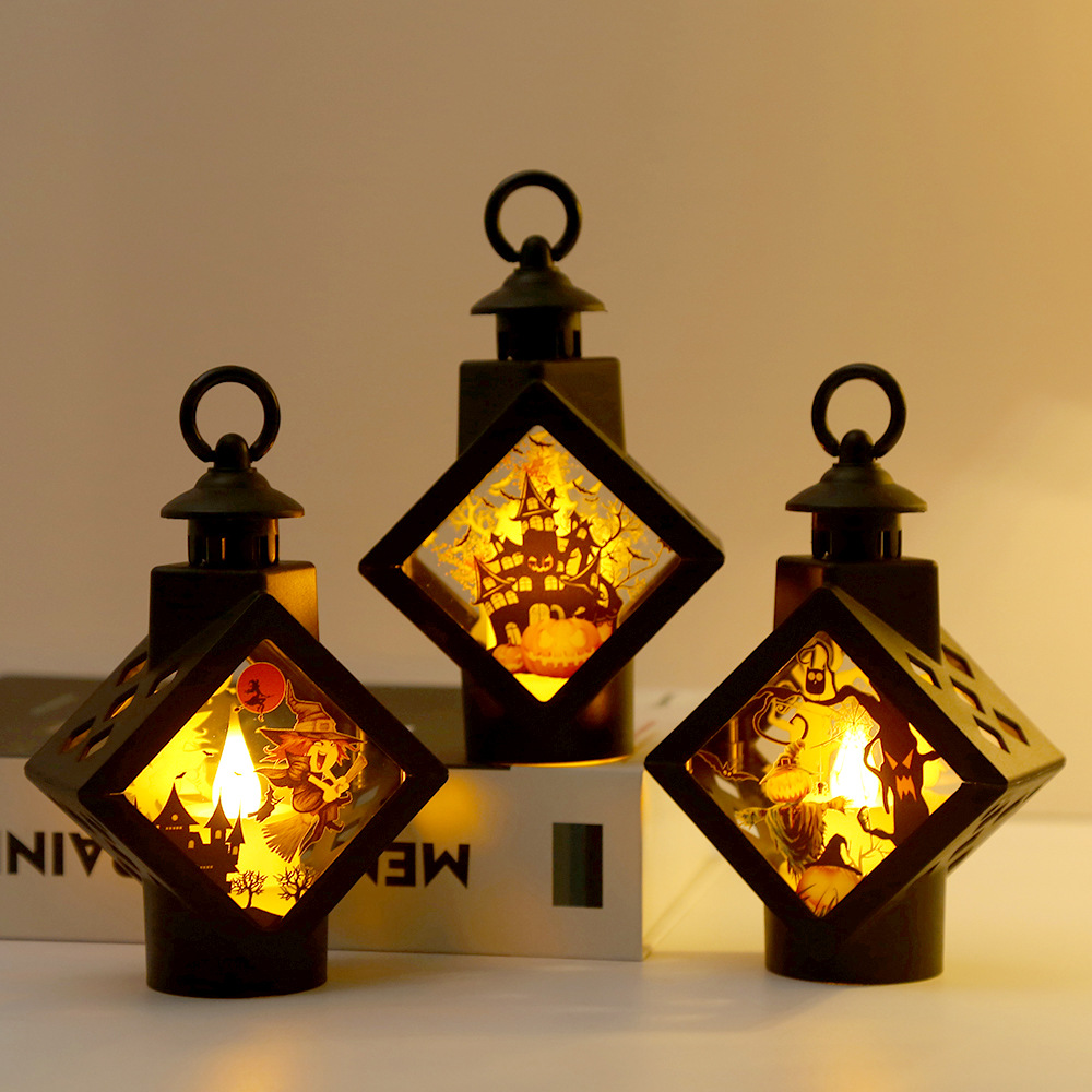 Cross-border New Halloween Decorations Retro Wind Lamp Creative Party Atmosphere Ornaments Electronic Luminous Arrangement Props