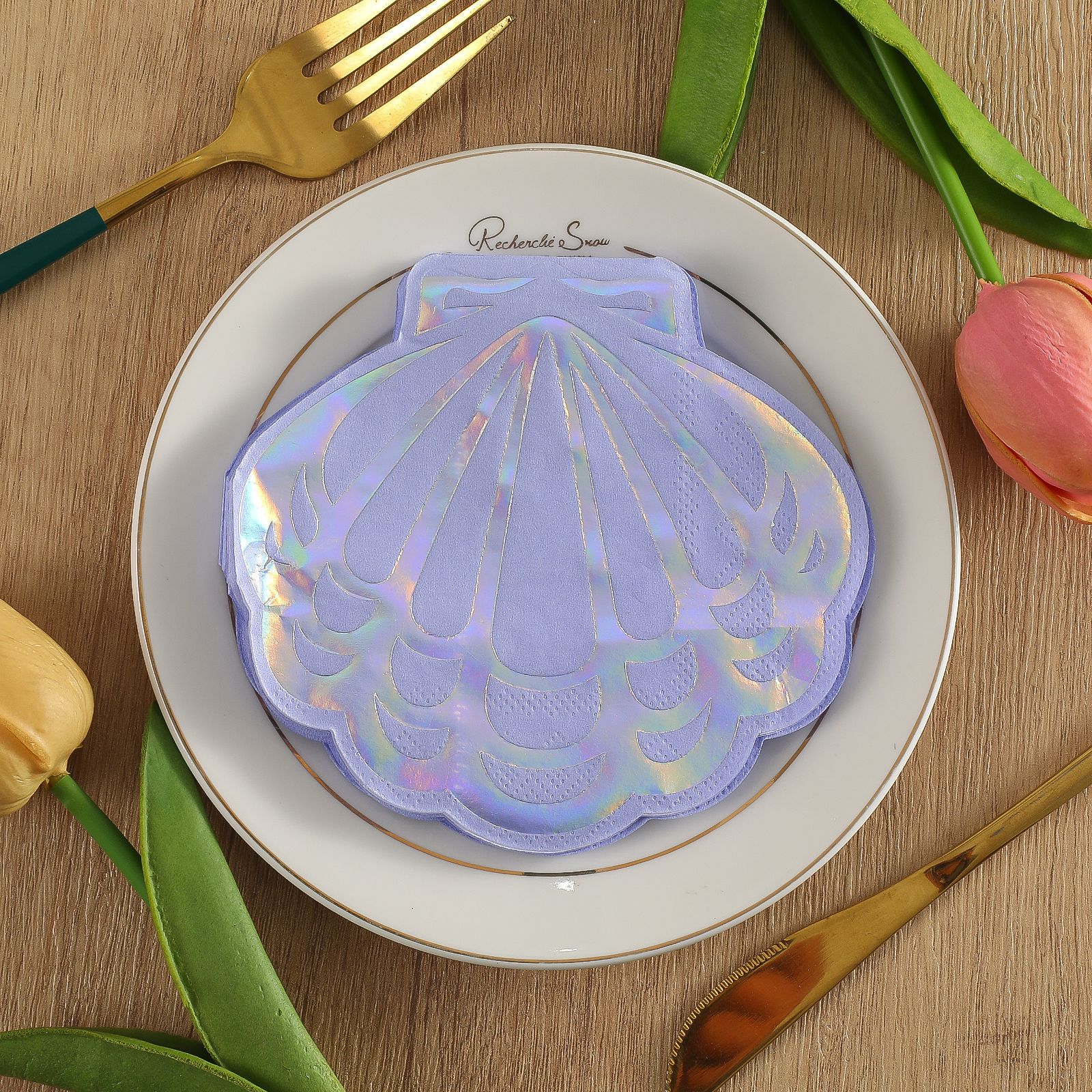 Gold-Stamped Irregular Shell-Shaped Party Napkins, Printed