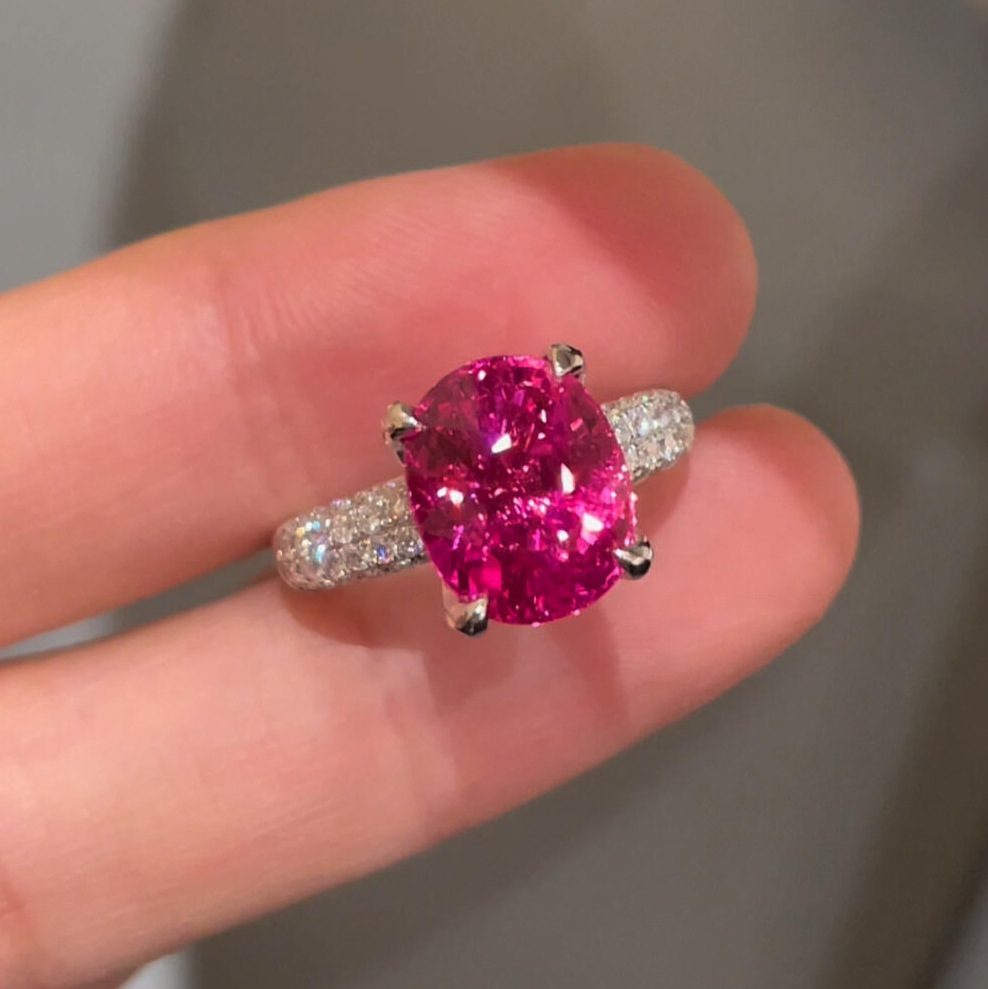Red Corundum Pigeon Egg Full-Set Ring Arm Elegant Open Ring For Women European And American Heavy Craftsmanship Luxury Fashion Colored Gemstone Jewelry
