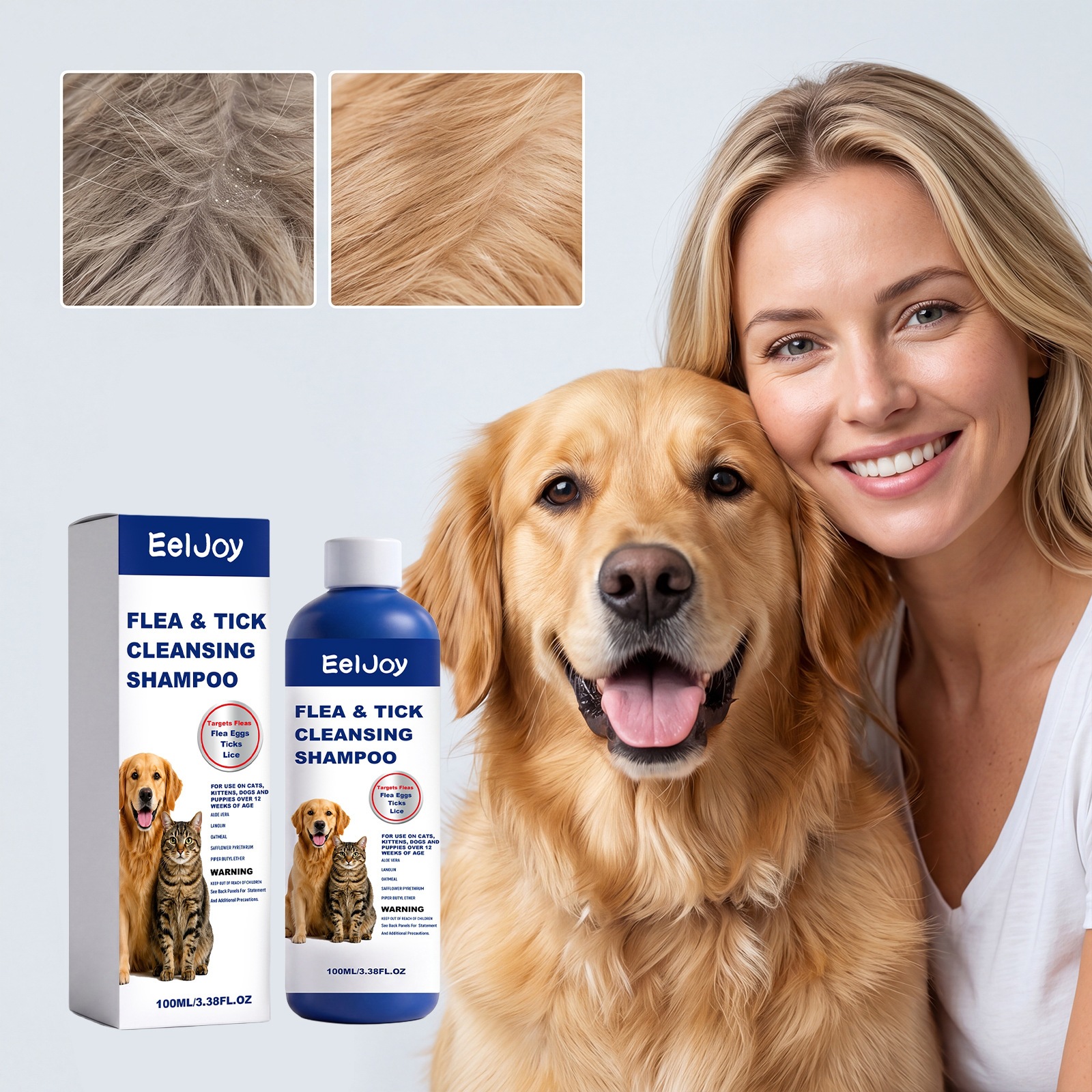 Eeljoy Pet Flea And Tick Cleaning Shampoo Gentle Formula Effective Cleaning For Pets Daily Care Essential