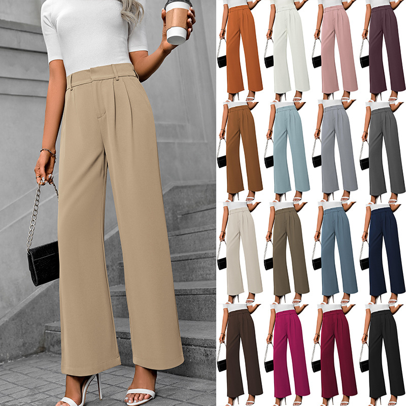 Cross-Border European And American Autumn Women's Fashion High-Waisted Loose Straight-Leg Long Wide-Leg Pants For Commuting