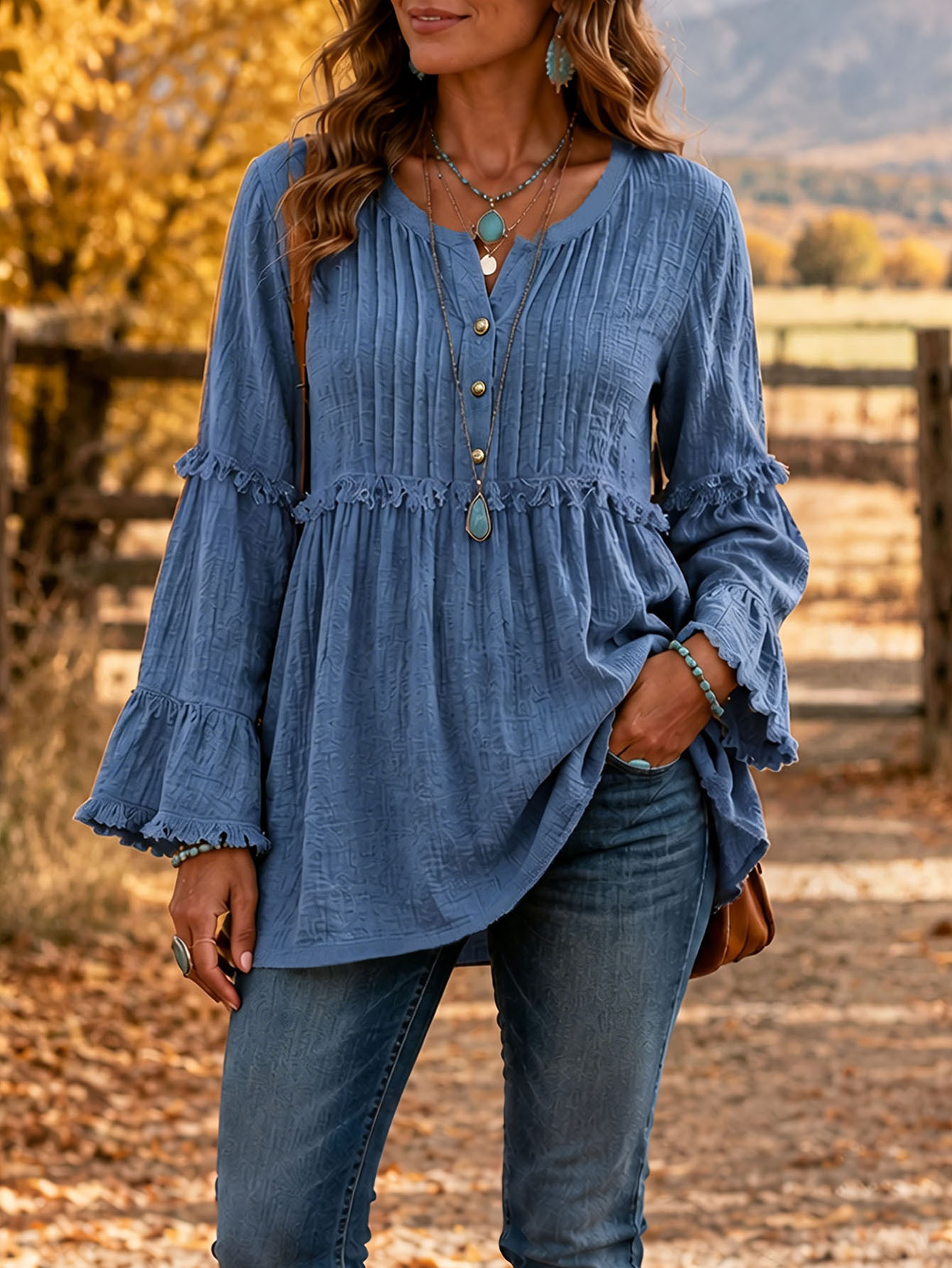 European And American Women's Fashion Amazon Independent Site Lace Loose Shirt Tassel Patchwork Top Buttoned Casual Sweatshirt