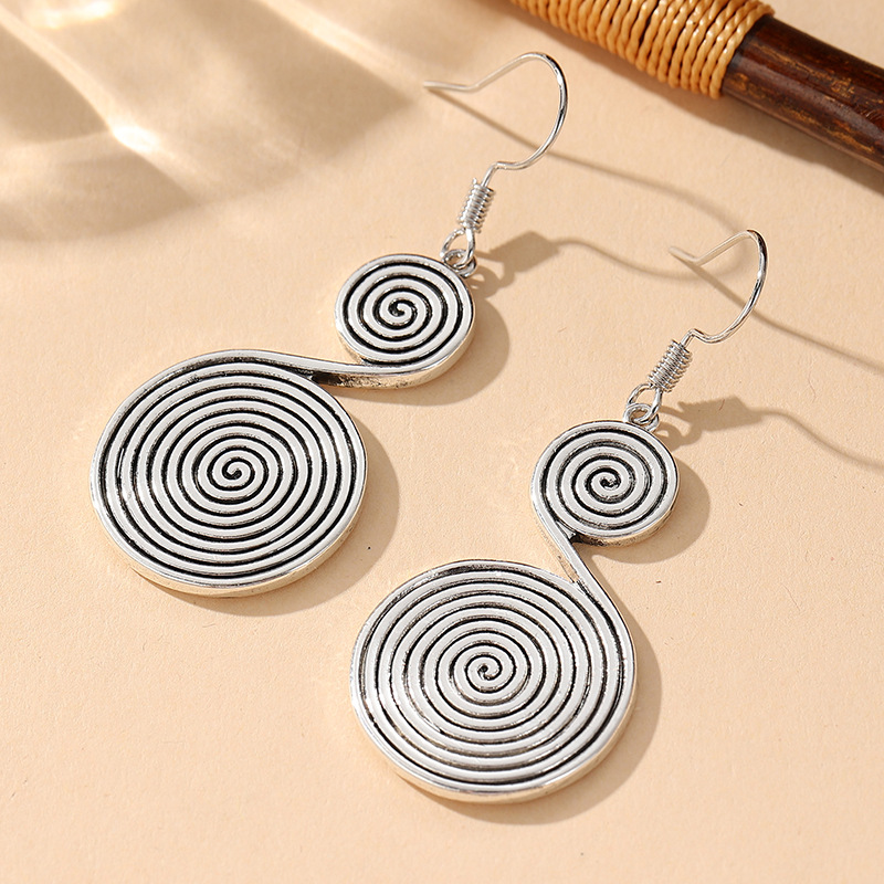 Vintage Spiral Drop Earrings Silver Tone Brass