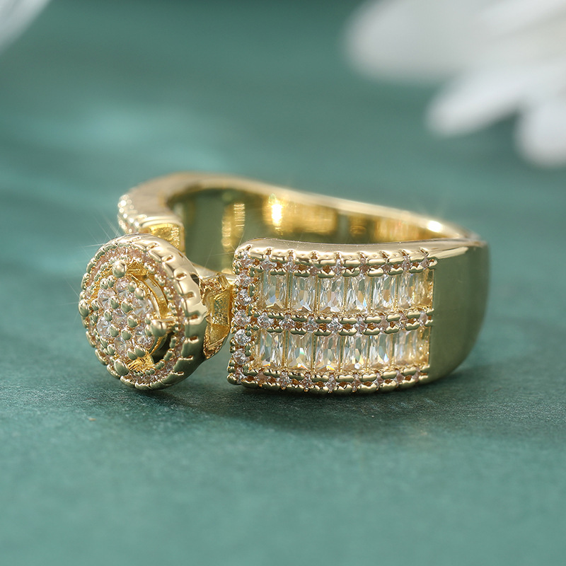 Elegant Baguette Crystal Buckle Ring Gold Tone