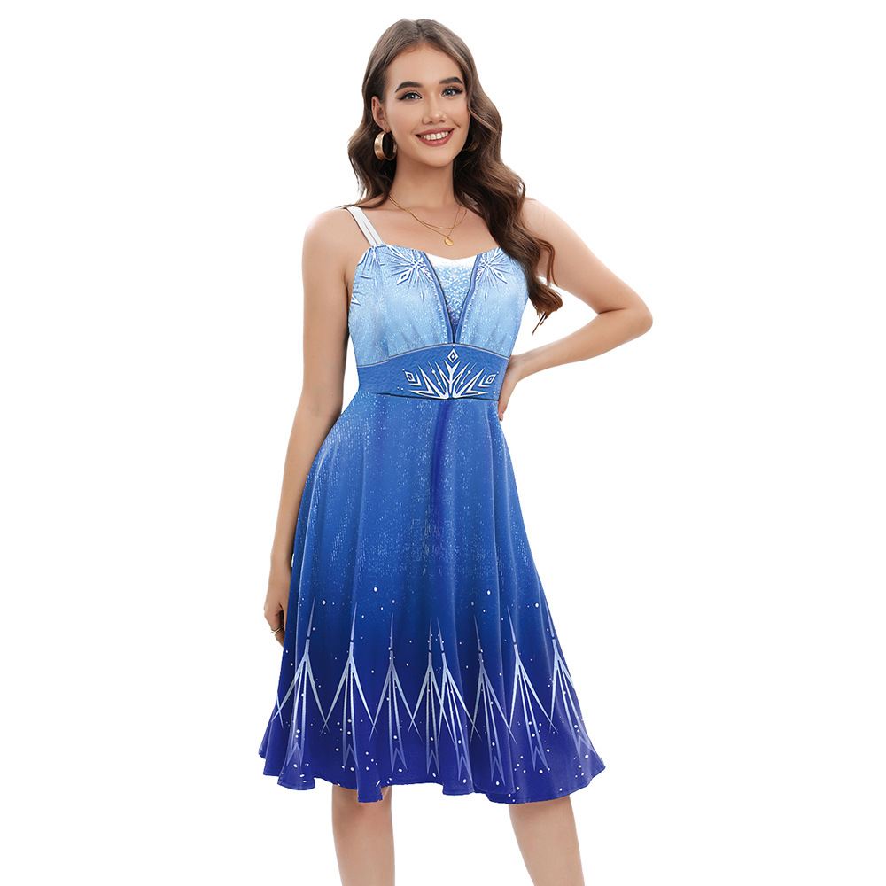 Frozen Halloween Skirt European And American Cross-Border New Digital Printing Dress Elsa Princess Skirt Suspender Skirt