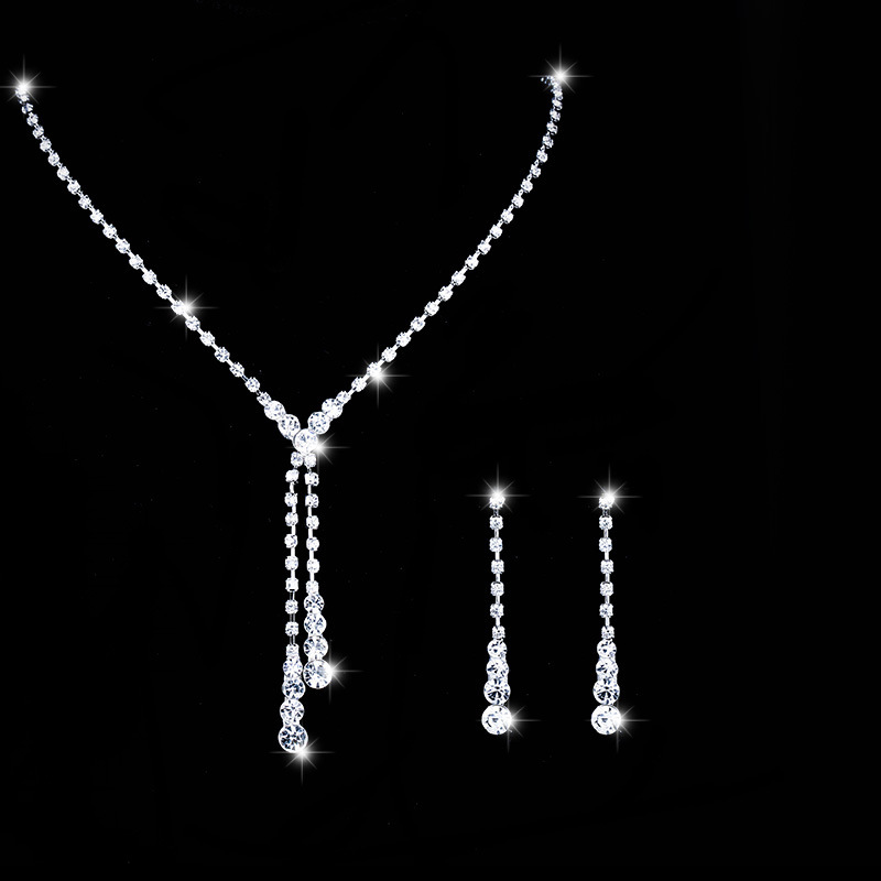 Bridal Jewelry Rhinestone Tassel Water Drop Crystal Earrings Necklace Suit Wedding Wedding Dress Studio Jewelry Female 603