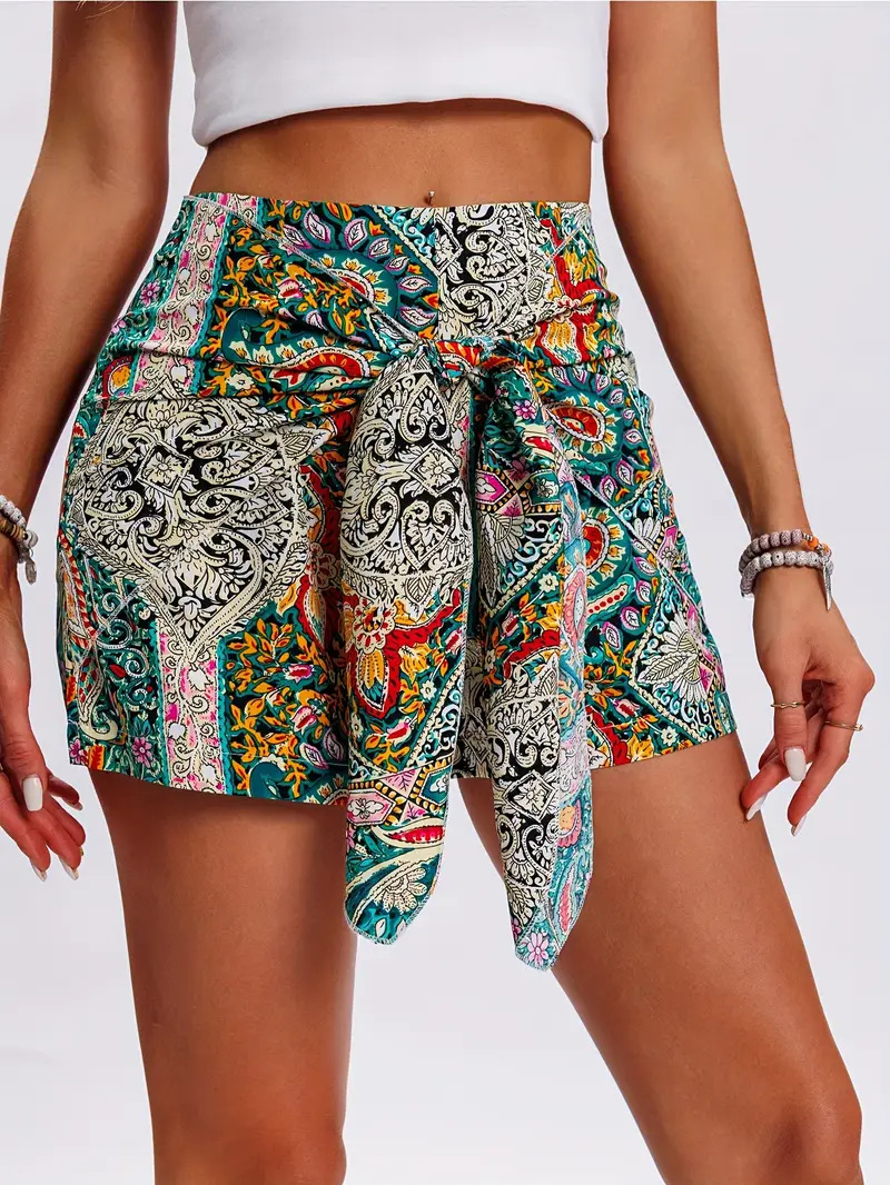 Women's high-waisted boho shorts – yellow colorway summer outfit