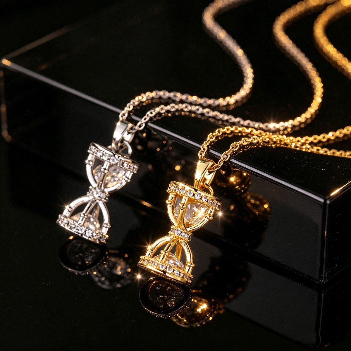 Women Commuter Titanium Steel Clavicle Necklace, Micro Paved Zircon Hourglass Pendant Korean Dongdaemun Style Fashion Elegant Wholesale Jewelry