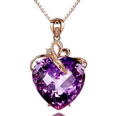 Korean Style Hot Sale Heart-Shaped Amethyst Pendant Plated With 18K Gold Color Gem Natural Purple Diamond Necklace Women's Clavicle Chain