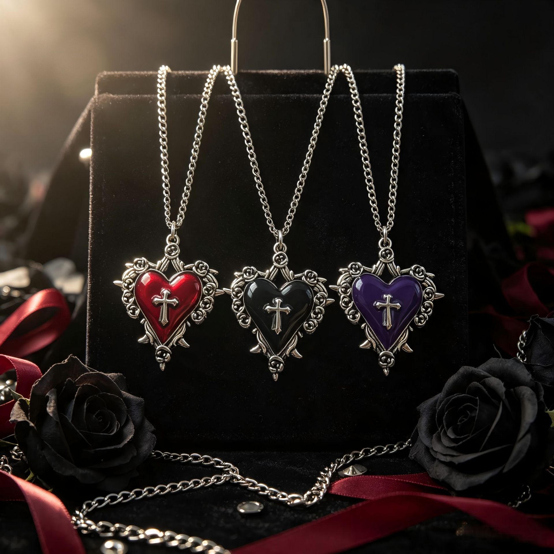 Womens Vintage Gothic Punk Thorn Rose Heart