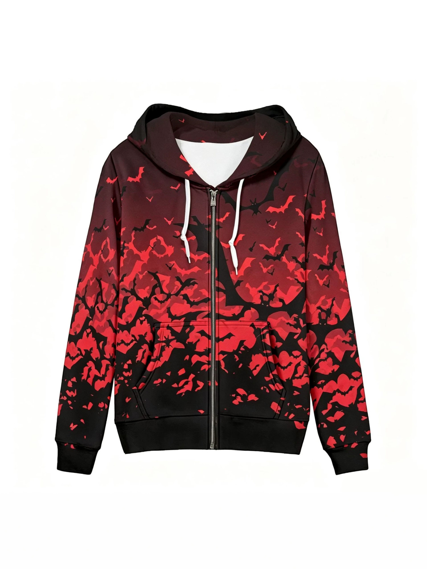 Western-style Halloween Printed Zip-up Hooded Sweatshirt For Women, Featuring A Dark, Sweet And Cool Style, Loose And Casual Long-sleeved Hoodie