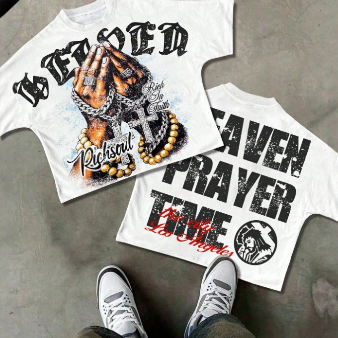 American Street Style 3D Printed Short-Sleeved T-Shirt Men's Trendy Brand Hip-Hop Loose Retro Rock Style Trendy Men's Clothing