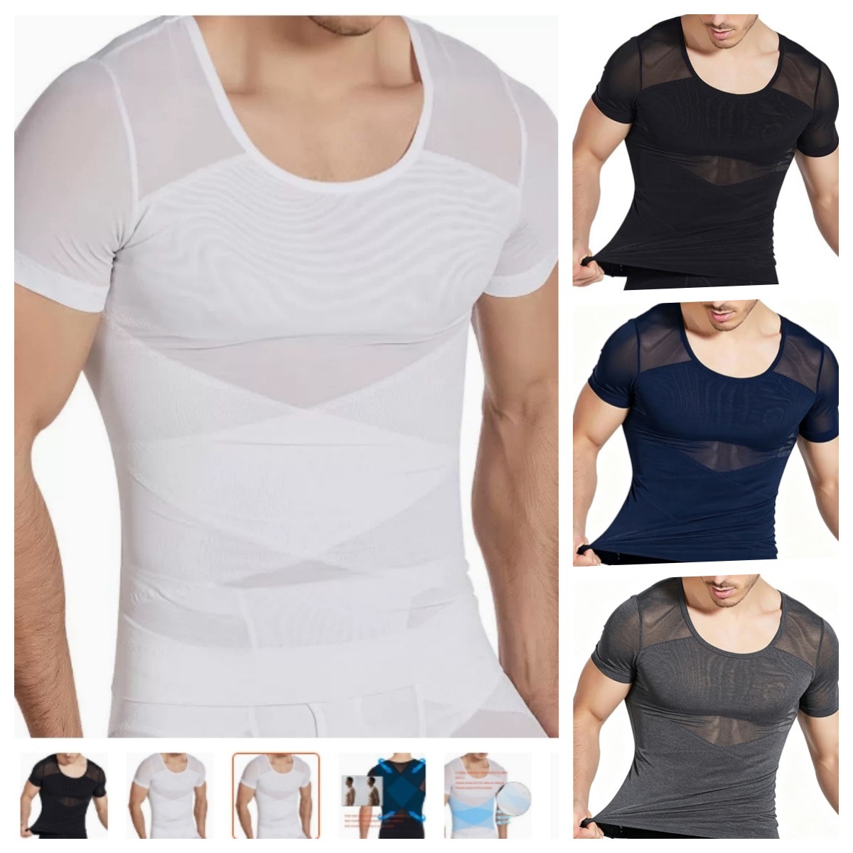 Cross-Border Men's Shaping Underwear Slimming Compression Shirt Hides Male Breasts Shaping Underwear Mesh Short Sleeves