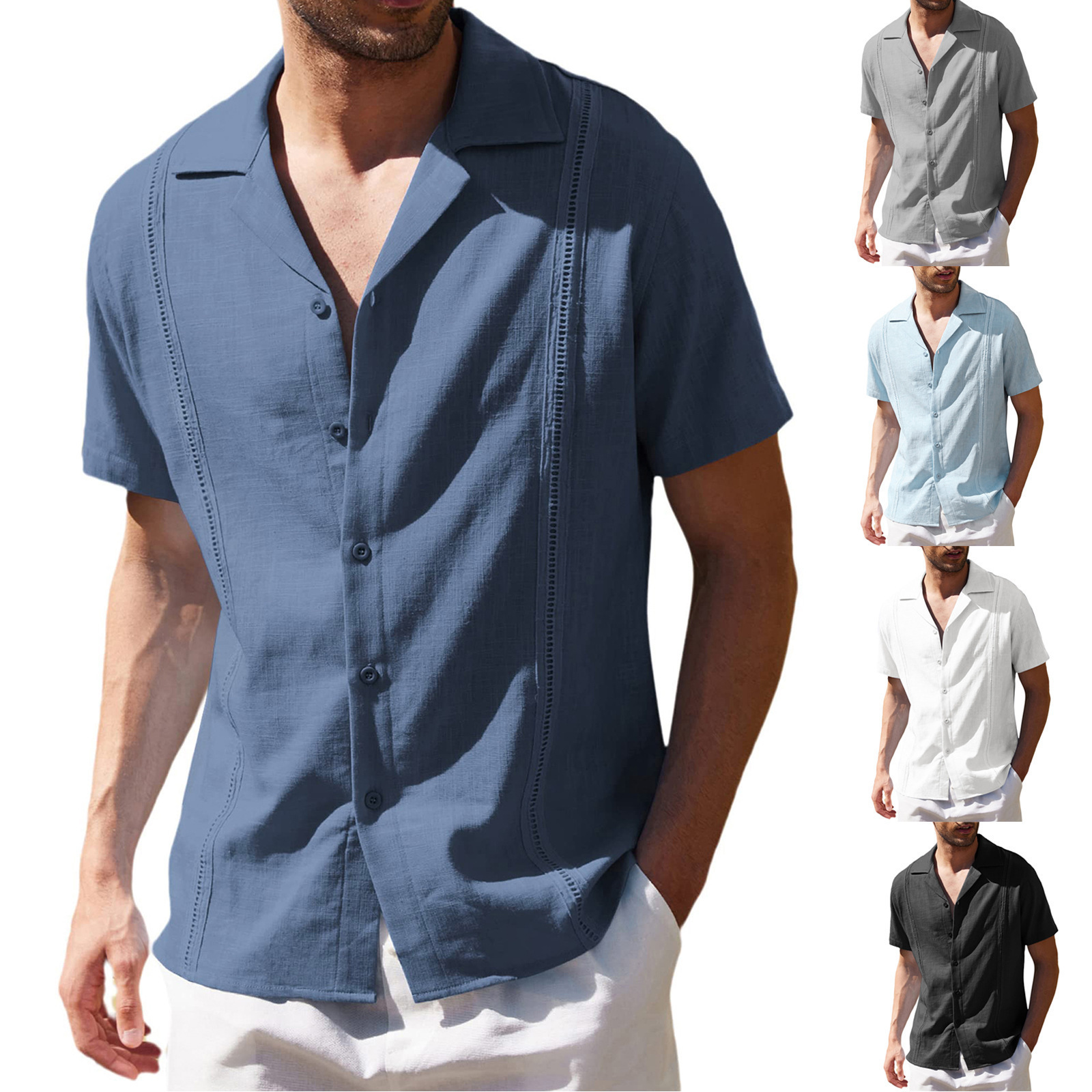 Ebay Men's Loose Casual Shirt Cuban Gaya Bella Short-Sleeved Beach Shirt For Men