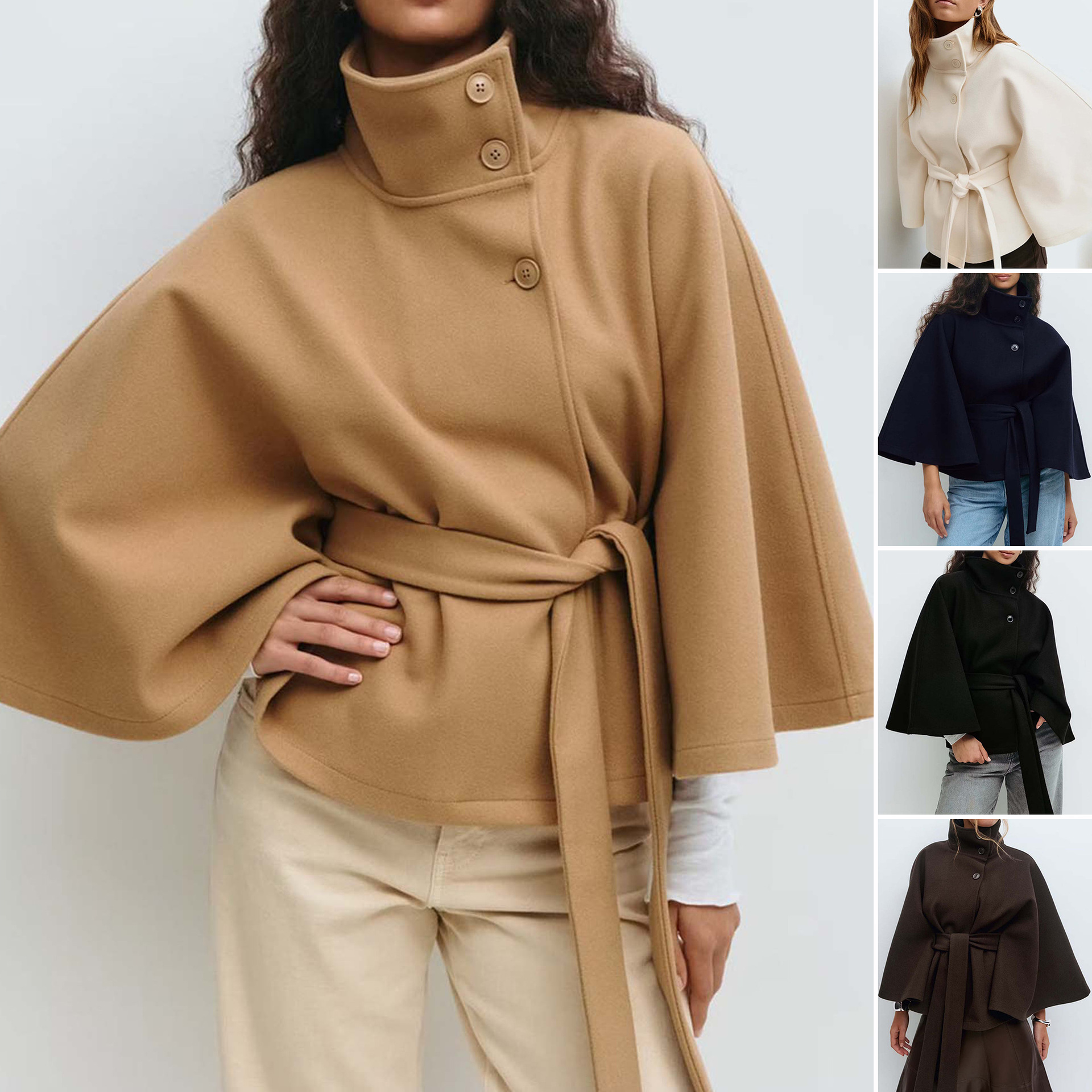 European Women's Fashion Autumn Winter New Collection Solid Color Hooded Buttoned Belted Coat Jacket