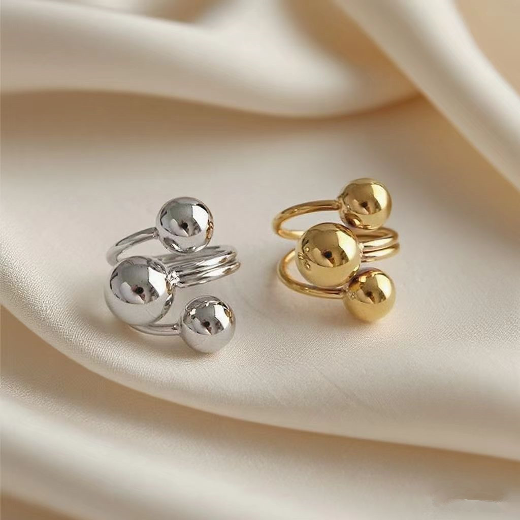 European And American Cross-Border Fashion Versatile Simple Irregular Adjustable Ring With Round Ball Women's Jewelry Double Line Ring Wholesale product image