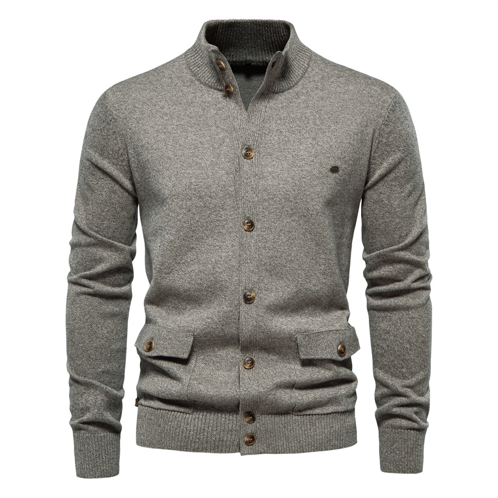 2026 Autumn And Winter New European And American Men's Top Cross-border Foreign Trade Cardigan High Quality Business Casual Solid Color Sweater Men