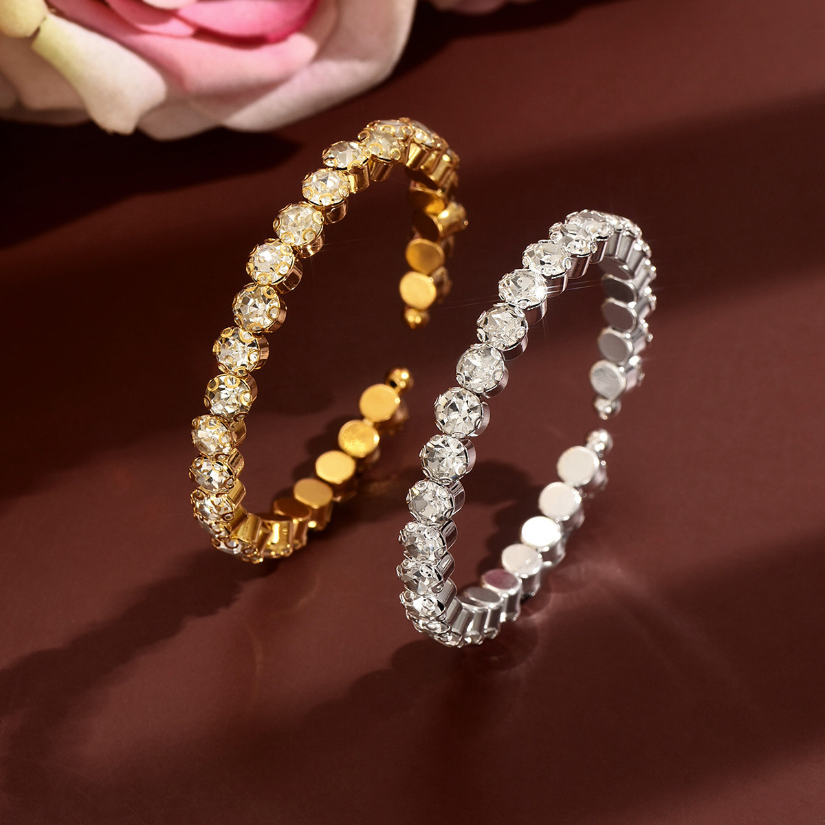 Light Luxury, High-End Feel, Eco-Friendly Rhinestone Zircon Open Bracelet, Fashionable, Niche Style, Versatile, Super Shiny Geometric Bracelet For Women