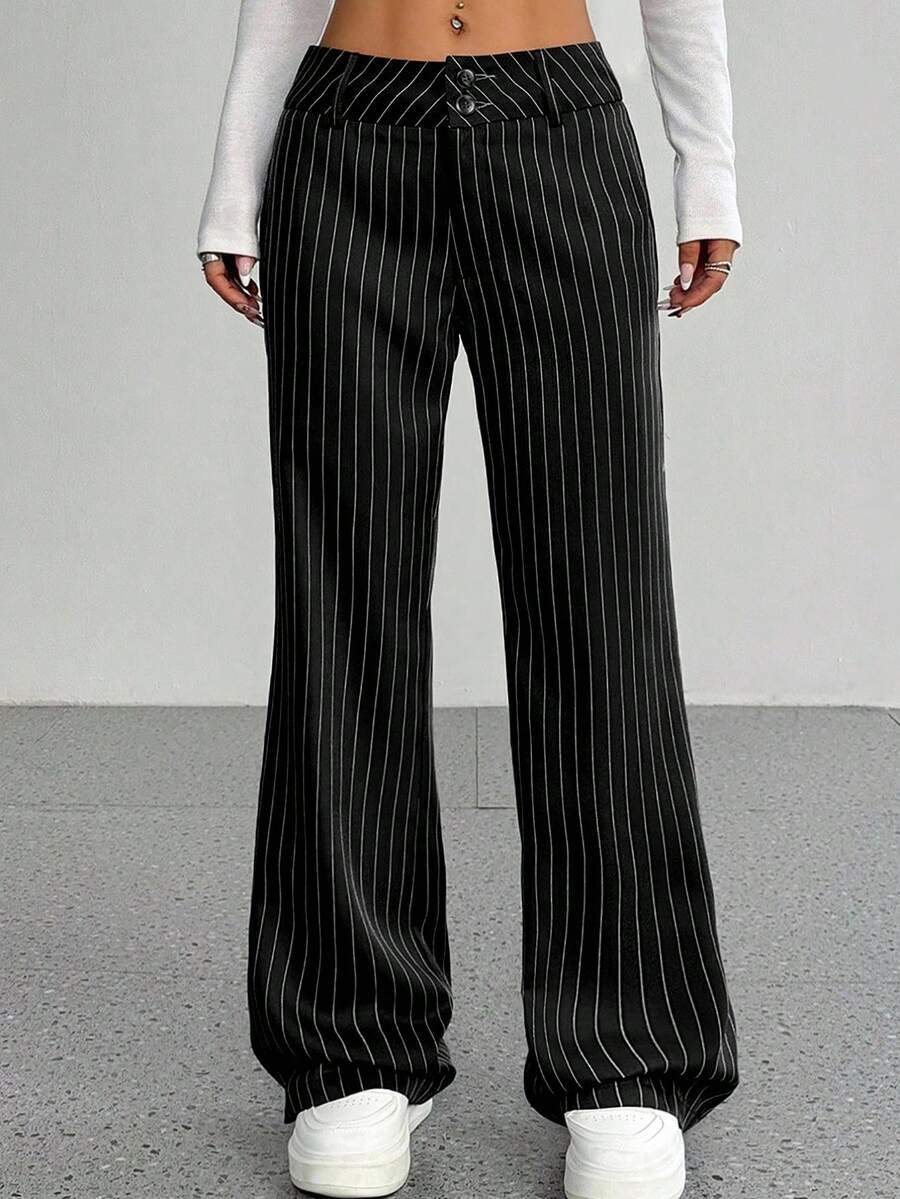 European And American Cross-Border Striped Loose Casual New Mid-Waist Wide-Leg Suit Trousers Straight-Leg Pants — image 4 of 10
