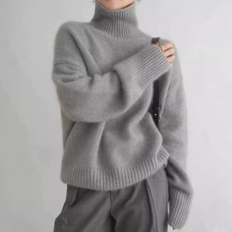 European-Style Cross-Border Autumn And Winter Turtleneck Sweater For Women, Loose Versatile Knit Pullover, Casual Base Shirt, Coffee Color