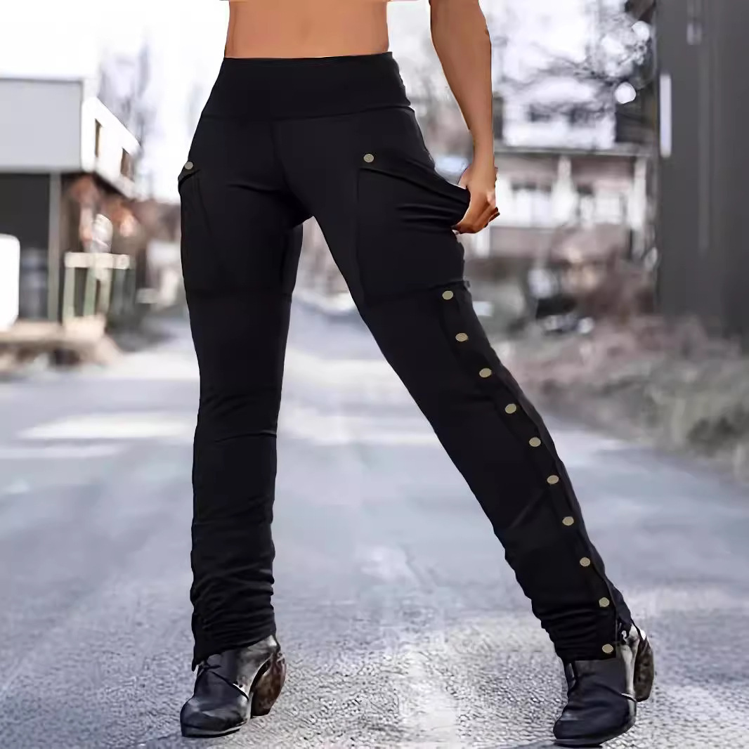 Women High Waist Stretch Cargo Pants Side