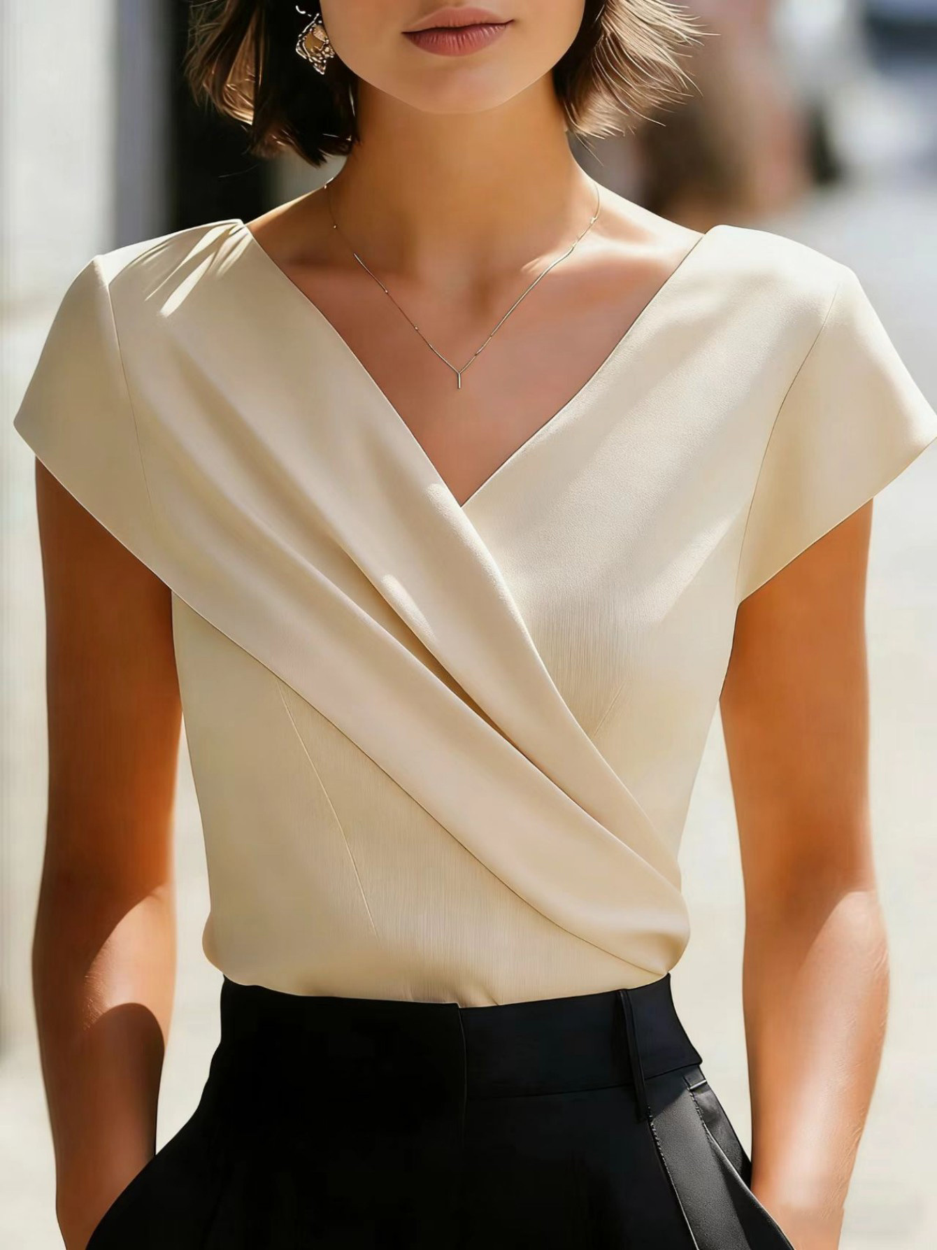New Women's T-shirt 2026 - European Style, Elegant, Pure Color, V-neck, Short Sleeves, Form-fitting, Summer Women's Top — image 12 of 13