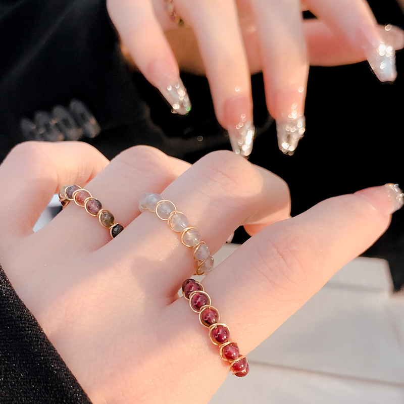 Natural Stone Beaded Open Ring Tourmaline Garnet Labradorite Women Adjustable Vintage Fashion Jewelry Elegant Gift 6