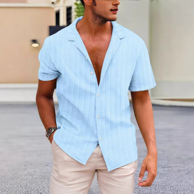 Summer New Casual Short-Sleeved Shirt Fashionable Beach Solid Color